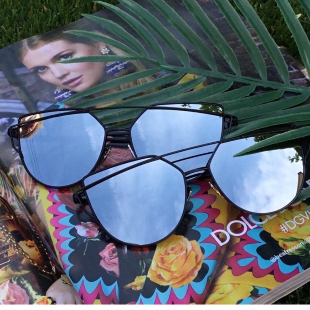 Black cat eye frame mirror lens Uv sunglasses